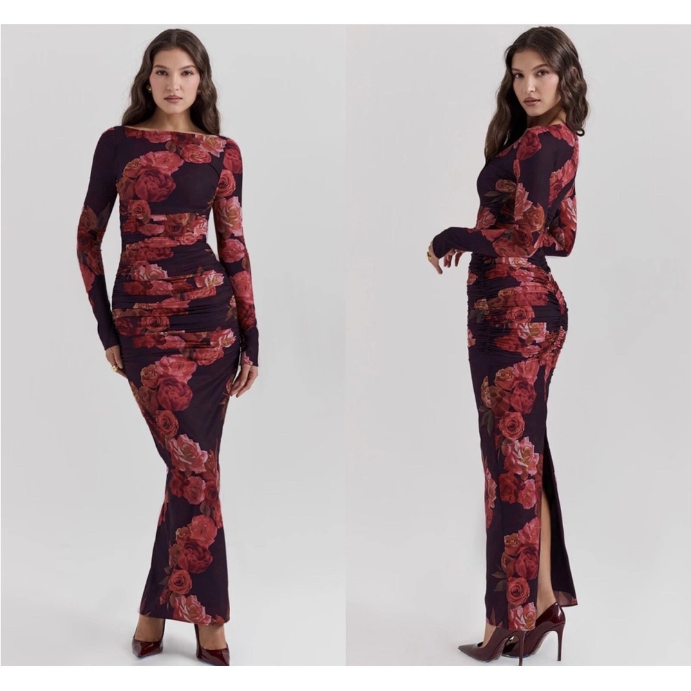 House of CB lanetta long sleeve bateau neck georgette dress